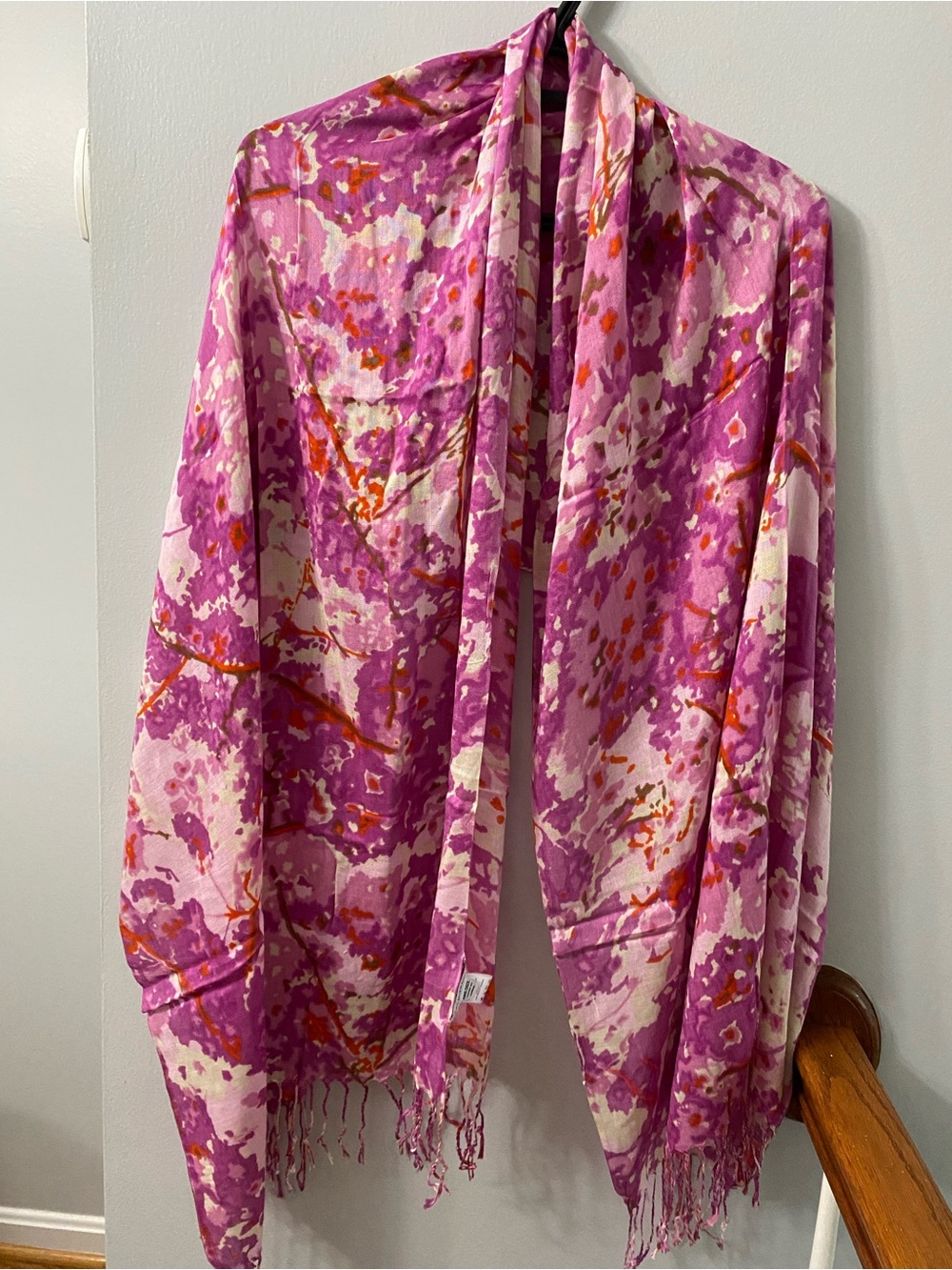 ISAAC MIZRAHI Live! Paisley Ikat Scarf Purple Print Rayon Fringed Oblong
